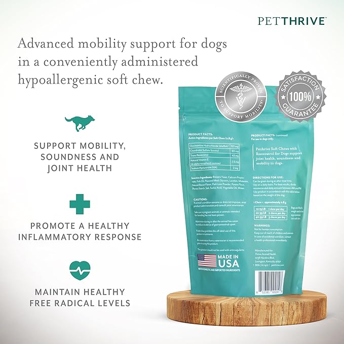 Dog Hip and Joint Support Supplement Soft Chews with Resveratrol Glucosamine Chondroitin Hyaluronic Acid Bacon Flavor Small Breed