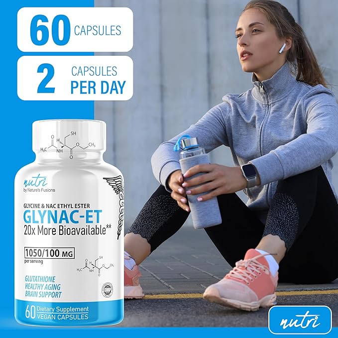 GlyNAC-ET NAC Supplement N-Acetyl Cysteine Ethyl Ester - 20x More Bioavailable Than GlyNAC - Glycine &amp N-acetylcysteine Ethyl Ester Anti Aging Supplement Boost Glutathione (60 Capsules)