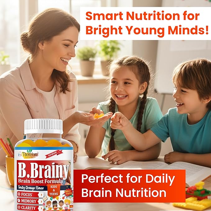 B.Brainy Focus Gummies for Kids &amp Teens Kids Focus and Attention Supplements Brain Focus Vitamins Vegan Omega 3 EPA/DHA Support Memory Clarity Concentration Low Sugar 60 Gummies
