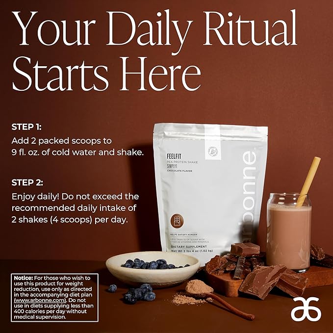 Arbonne FeelFit Pea Protein Powder – Chocolate Flavor Vegan Protein Powder – Plant-Based Nutrition Supplement for Smoothies Shakes &amp Post-Workout Recovery Support – 30 Servings