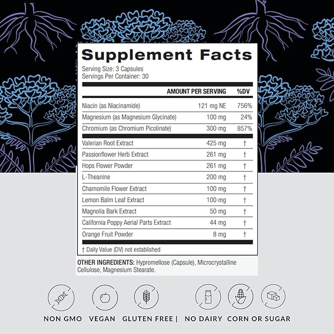 PALO Sleep &amp Stress Support – Melatonin-Free Vegan Supplement with Organic Valerian Root L-Theanine Magnesium Chamomile Lemon Balm &amp Passionflower – 90 Capsules