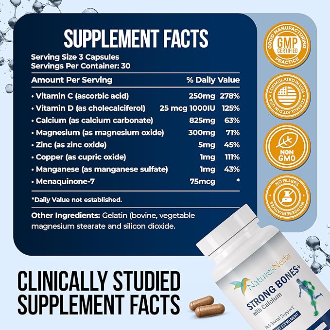 Nature's Nectar Bone &amp Joint Supplements for Men &amp Women – Supports Bone Health Strength &amp Growth with Calcium Vitamin D Magnesium &amp Strontium – Bone Builder Formula for Maximum Abs