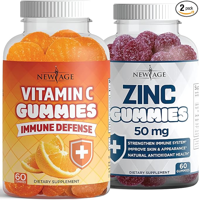 Zinc Gummies - 2 Pack - 50mg High Immune Booster Zinc Supplement Immune Defense Powerful Natural Antioxidant Non-GMO - by New Age (Zinc/Vitamin C)