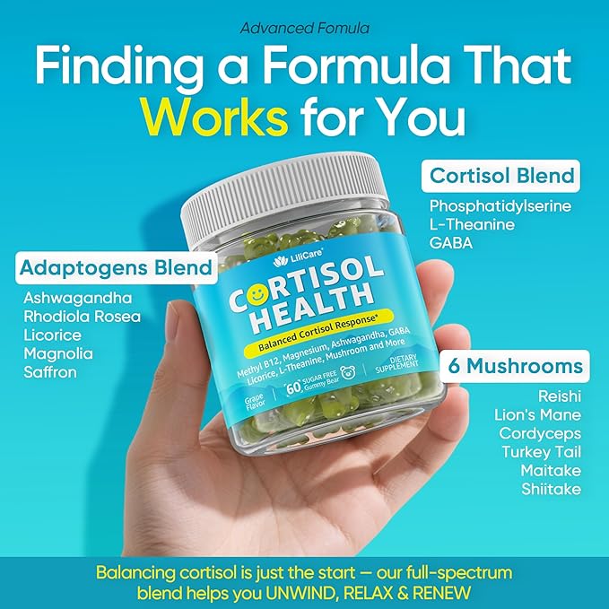 Cortisol Gummies for Women &amp Men Sugar Free Cortisol Reducer Supplements w/ Magnesium Ashwagandha Mushroom L-theanine Rhodiola Vitamin B6 B12 for Cortisol Detox Relax Sleep Support 2 Pack