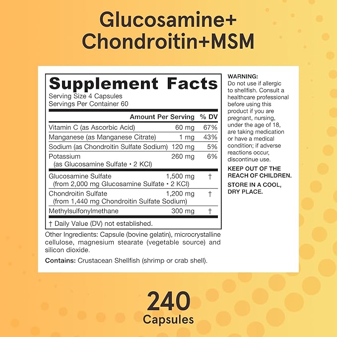 Jarrow Formulas Glucosamine Chondroitin and MSM Capsules Joint Support Supplement with Vitamin C and Manganese Bone &amp Joint Health 240 Capsules 60 Day Supply