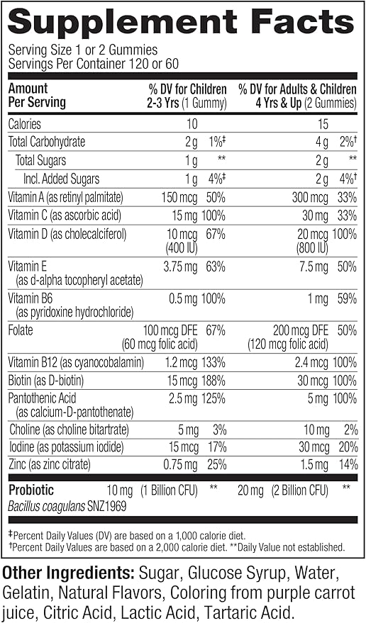 OLLY Kids Multivitamin &amp Probiotic Gummy Digestive Support Vitamins A D C E B Zinc Chewable Supplement Berry Flavor 60 day supply - 120 Count