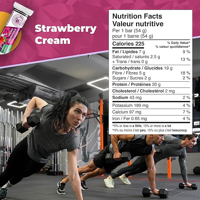Daryl's Bars Strawberry Cream On the Go Whey Protein Bars Gluten Free Low Sugar 20gr of Protein Snack Meal Replacement Pack of 1