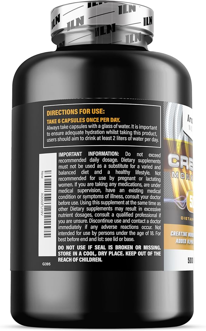 Iron Labs Nutrition Creatine Monohydrate (500 Capsules) - 3900mg Per Serving - Unflavoured Capsules - High Strength Creatine for Men &amp Women