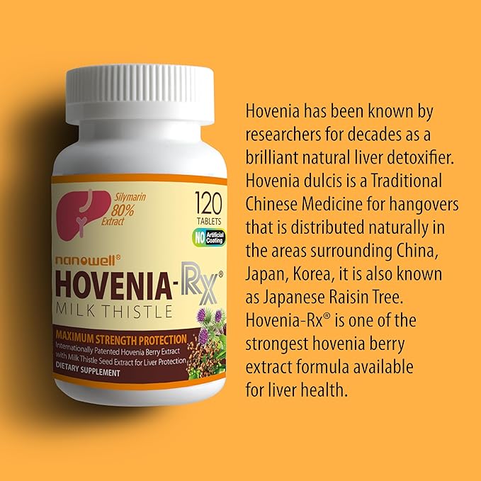 NANOWELL Hovenia-RX Milk Thistle - Liver Support Supplement with 80% Silymarin Milk Thistle Seed Extract - 120 Tablets 30 Day Supply