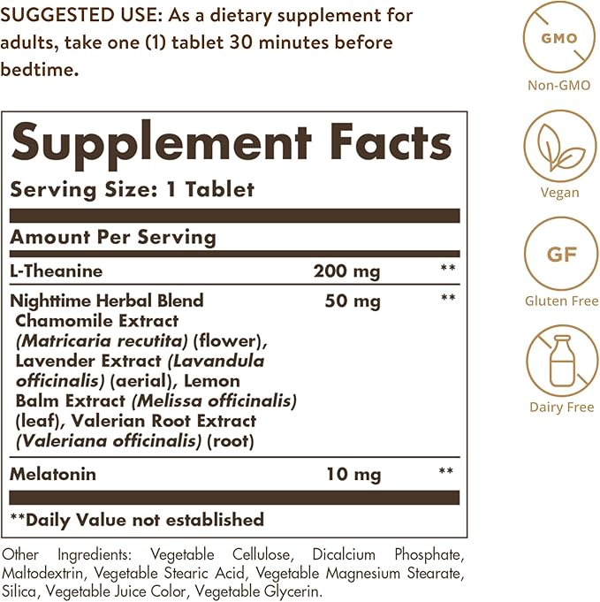 Solgar Triple Action Sleep 60 Tri-Layer Tablets - Time-Release Melatonin &amp L-Theanine Plus Herbal Blend - Helps You Relax Fall Asleep Fast &amp Stay Asleep Longer - Non-GMO Gluten Free - 60 Se