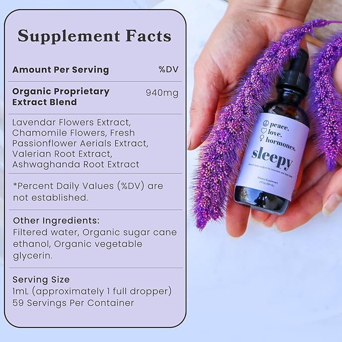 peace. love. hormones. Sleepy Natural Sleep Aid &amp Nervous System Support – Herbal Supplement – Helps Ease Occasional Bloating - Supports Skin Clarity– Non-Drowsy Herbal Formula