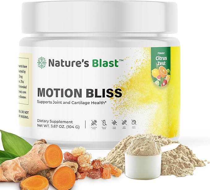 Motion Bliss Joint Supplements for Men &amp Women - Joint Health Support - with NEM Calcium Boswellia Serrata Extract Collagen &amp More - 3.67 Oz - 30 Servings - Citrus Zest Flavor
