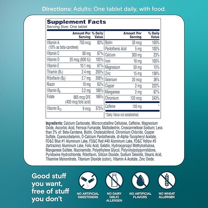 One A Day Women's Active Metabolism Daily Essential Multivitamin for Women Metabolism Support Vitamins for Women with All 8 B-Vitamins Vitamin D Magnesium &amp More120 Count
