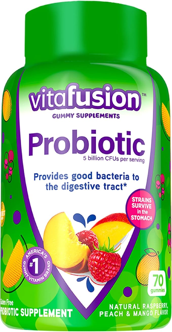 Vitafusion Probiotic Gummy Supplements Raspberry Peach and Mango Flavors &amp Womens Multivitamin Gummies Berry Flavored Daily Vitamins