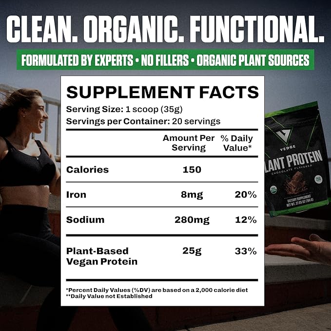 VEDGE Vegan Protein Powder - Plant Protein Powder with Pea Pumpkin &amp Sunflower - USDA Organic Amino Acids Dairy Free Gluten Free Soy Free Keto Non GMO Smooth Texture - Chocolate - 20 Servi