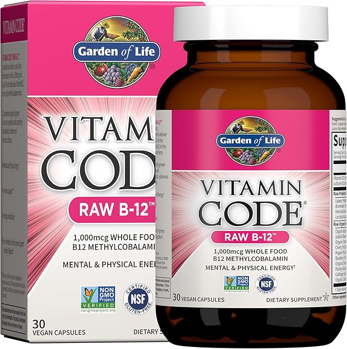 Garden of Life B12 30 Capsules 1000mcg Methylcobalamin Plus Zinc 30mg High Potency Raw Zinc Vitamin C Multimineral