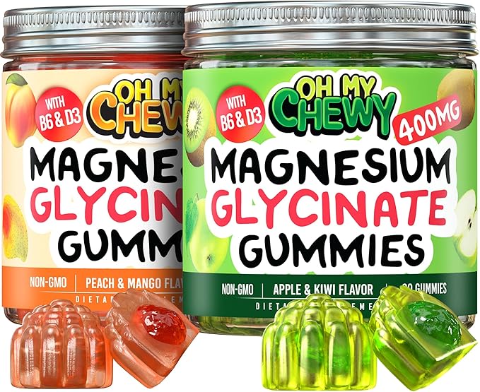 Magnesium Gummies Bundle – 2 Bottles (60 Each) – Apple Kiwi &amp Peach Mango
