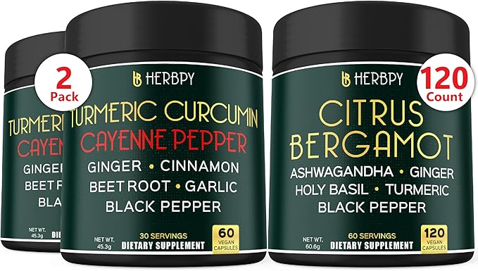Bundle 2-Pack 7in1 Curcumin Supplement &amp 6in1 Citrus Bergamot Supplement for Digestive Relaxation Heart Health &amp Immune