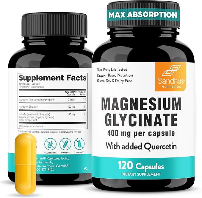 Sandhu's Vitamin D3 K2 Bundle with Magnesium Glycinate with Quercetin Capsules | Supports Quality Sleep Relaxation Immune Muscle Teeth Health &amp Energy