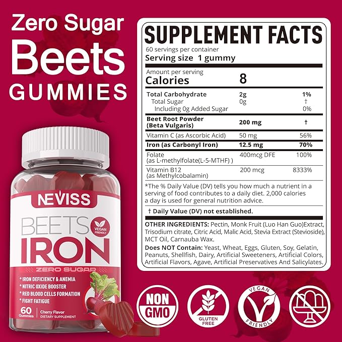 Beet Root Iron Gummies with Potassium Citrate 1000mg Gummies