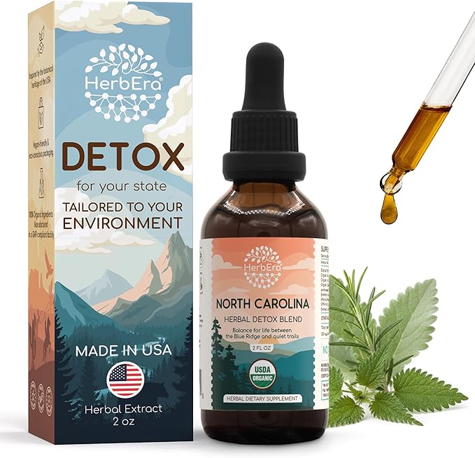 HerbEra North Carolina Herbal Detox Blend - USDA Organic Extract Made in USA | Immune &amp Liver Support Liquid Drops | Dandelion Root Eleuthero Milk Thistle Sarsaparilla | 2 fl oz