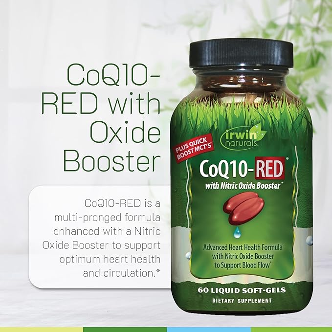 Irwin Naturals CoQ10-RED with Nitric Oxide Booster &amp MCTs – 60 Liquid Soft-Gels – Heart &amp Energy Support - 2 Pack
