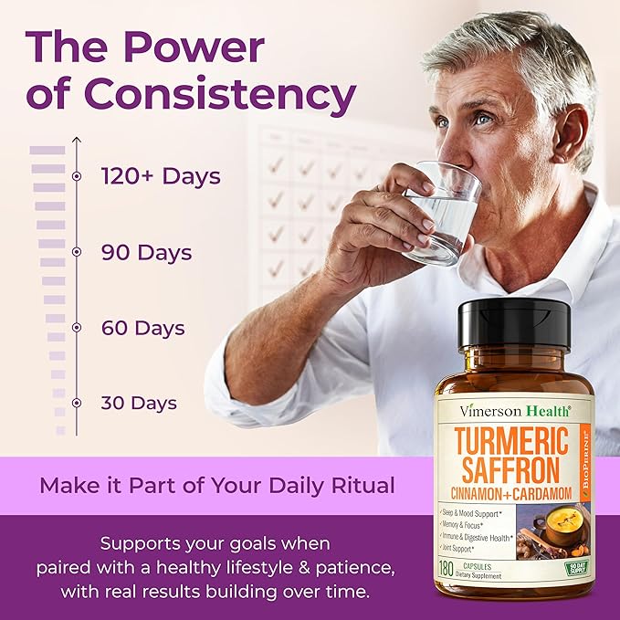 Saffron Supplements – 89mg Saffron Extract 1000mg Turmeric Curcumin Ceylon Cinnamon &amp Cardamom – Daily Mood Joint &amp Metabolic Support – Joint Supplements for Women &amp Men – 120 Capsules