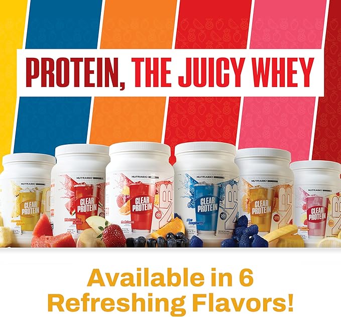 NutraBio Clear Protein Powder Pineapple Splash - 20 Servings 20g Clear Whey Protein Isolate 0 Sugar 0g Lactose Refreshing Fruit Flavors GLP1 Support - Bone Health - Muscle Post Workout Recovery
