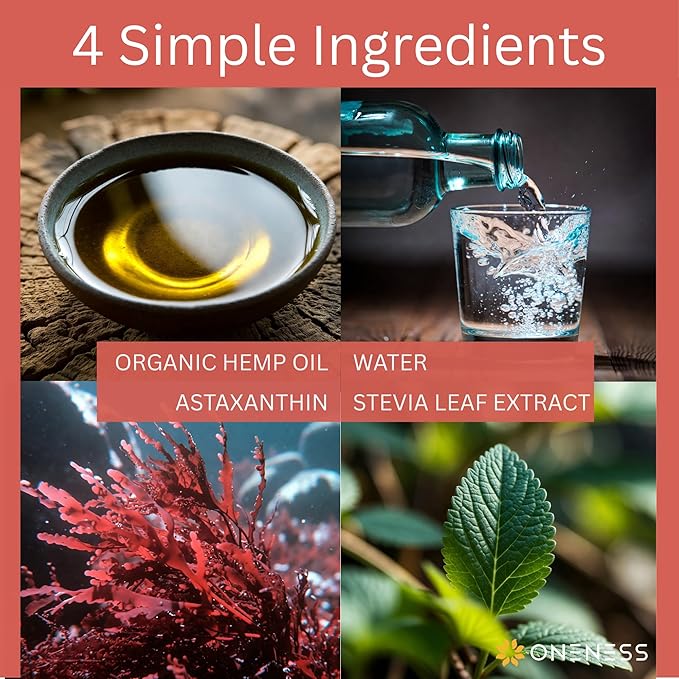 Fast-Acting Mood &amp Focus Drops | Water Soluble Astaxanthin Hemp Extract | Add to Any Drink or Mocktail | Liquid Antioxidant &amp Adaptogen | 60 Servings | Sugar-Free | Bliss + Oneness®