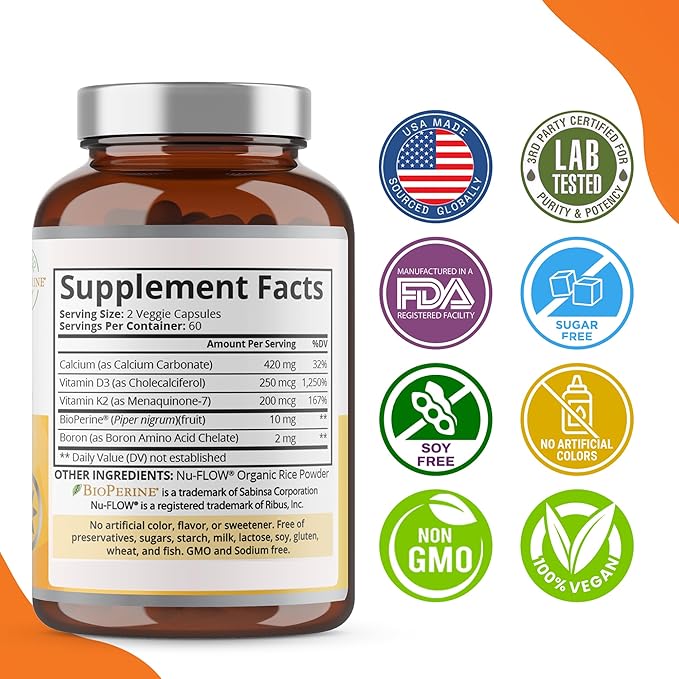 Purity Labs Vitamin D3 K2 10000 IU (250mcg) D3 + 200mcg K2 MK7 - Immune Support Supplement Enhanced with Bioperine - Supplements for Daily Defense Bone Muscle &amp Skin Health - 120 Capsules