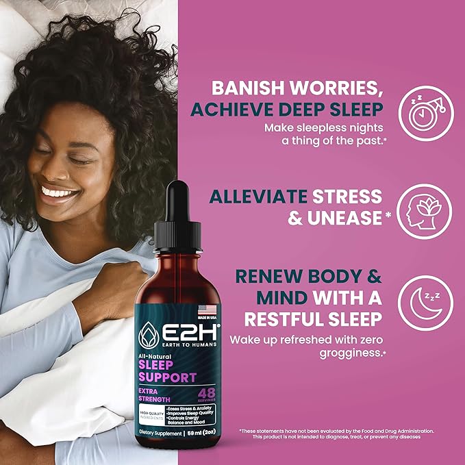 E2H Natural Sleep Aid - Liquid Melatonin with Chamomile Theanine - Sleep Better Deeper Longer - Vegan GMO-Free - Provides Stress Relief (3 Bottles)