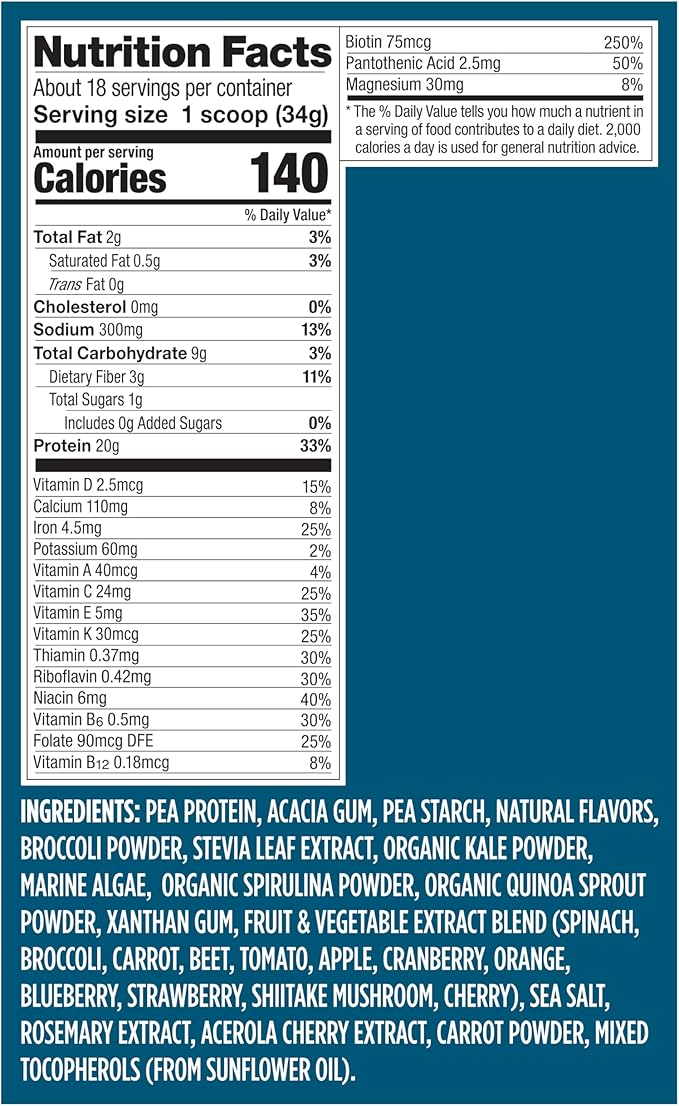 Vega Protein + Nutrition - 20g Plant-Based Pea Protein Vanilla 18 Servings Vegan Keto Superfood Antioxidant-Rich Gluten Free Dairy Free Low Carb 1.3lbs (Packaging May Vary)
