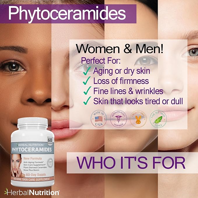 Herbal Nutrition Phytoceramides from Rice with Biotin Vitamin A C D and E Three Bottle Pack 180 Capsules 40mg