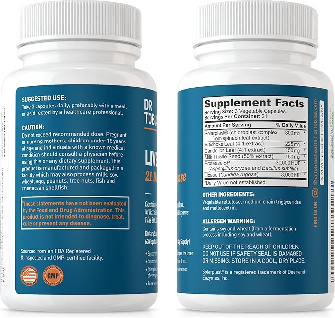 Dr. Tobias Adult Multivitamin &amp Liver 21 Day Cleanse for Men &amp Women Supports Energy Immunity and Liver Cleanse with 42 Fruits &amp Vegegtables Probiotics Solarplast Artichoke Milk This