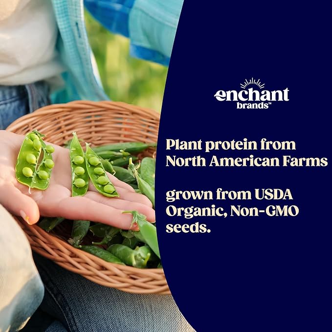 Enchant Organic Protein Powder Chocolate Peanut Butter flavor – 20g Plant Protein sourced from North American Farms 5g Prebiotic + fiber USDA Organic Non-GMO Plant-based Non-Dairy Vegan 0.91 l