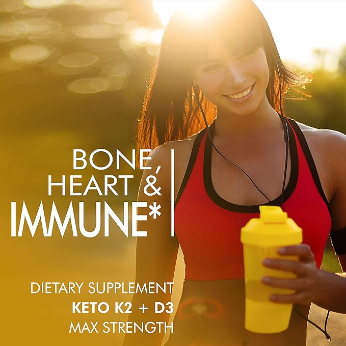 Vitamin K2 + D3 with Calcium - Bone Heart and Immune Formula - K2 D3 Vitamin Supplement for Women and Men - 60 Capsules
