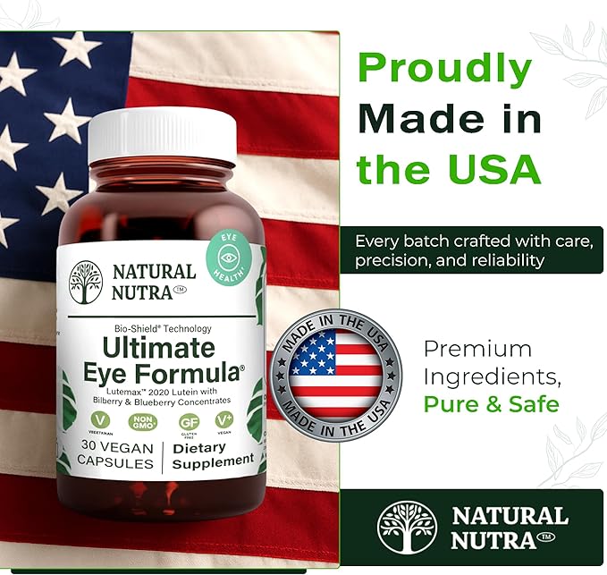 Natural Nutra Ultimate Eye Health Supplement - Bilberry &amp Blueberry Extract Blend for Day and Night Vision Support Promotes Color Perception &amp Eye Clarity - Non-GMO Vegan - 30 Capsules (Pack