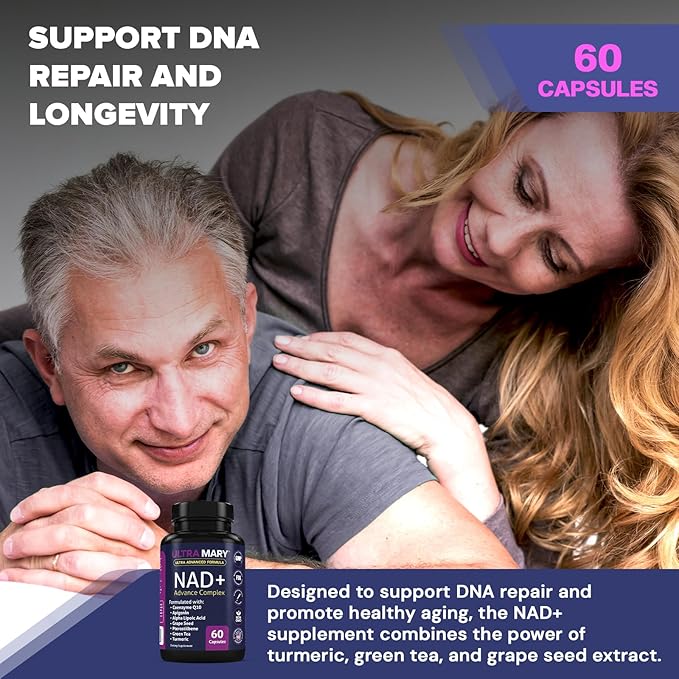 NAD+ Resveratrol Supplement – Longevity Formula with Nicotinamide Adenine Dinucleotide with CoQ10 Apigenin &amp Turmeric Anti-Ageing Formula for Men &amp Women – 60 Capsules