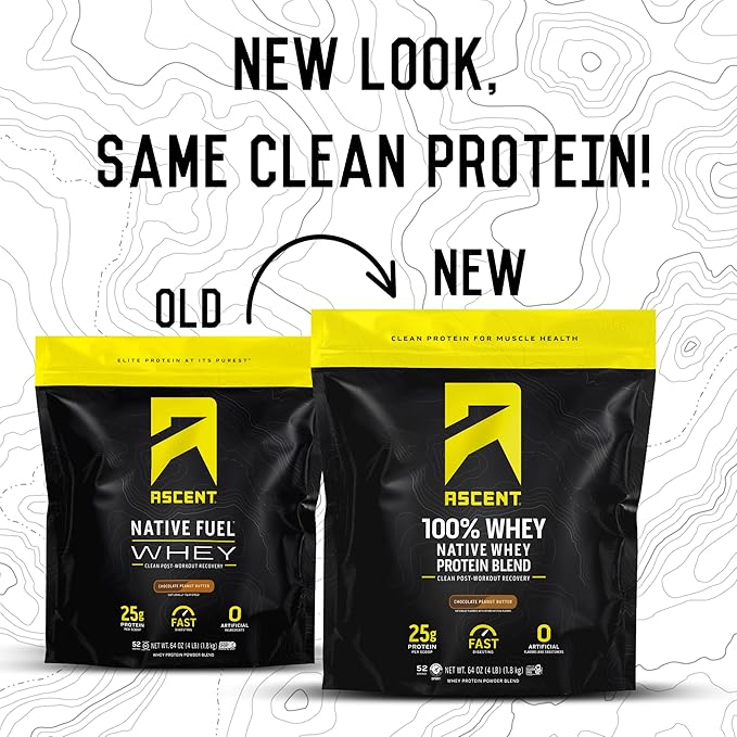 Ascent 100% Whey Protein Powder - Post Workout Whey Protein Isolate Zero Artificial Flavors &amp Sweeteners Gluten Free 5.5g BCAA 2.6g Leucine Essential Amino Acids Chocolate Peanut Butter 4 lb
