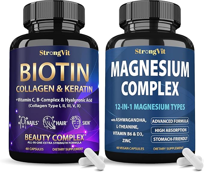Biotin Complex &amp Magnesium Supplements Bundle (120 Capsules)