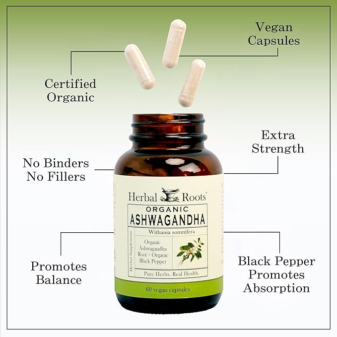 Herbal Roots Mood Duo Organic St. John's Wort and Ashwagandha Supplement Natural Mood Support Non-GMO