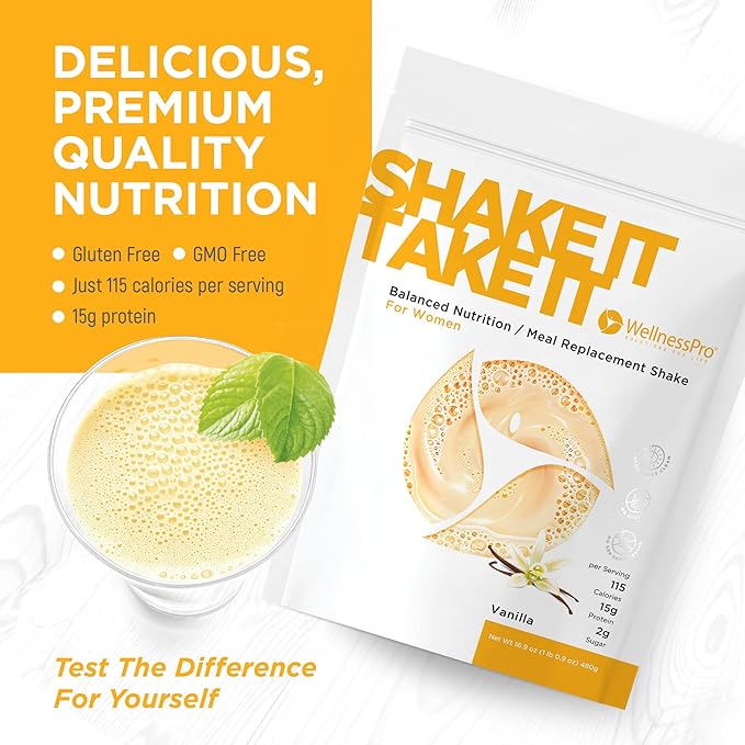 WellnessPro Womens Meal Replacement Shake - 15 Servings 15g Protein Vanilla Flavor Shake &amp Smoothie Powder with Vitamins &amp Minerals for Women Keto Friendly Gluten Free