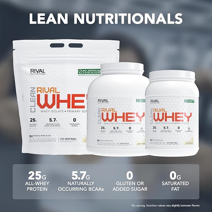 RIVAL NUTRITION Clean Rival Whey – 10LB Pure Chocolate – 100% Whey Protein Powder Whey Isolate Primary Source | 25g Protein Muscle Gain/Recovery | All Natural No Artificial Ingredients- 136 Servings