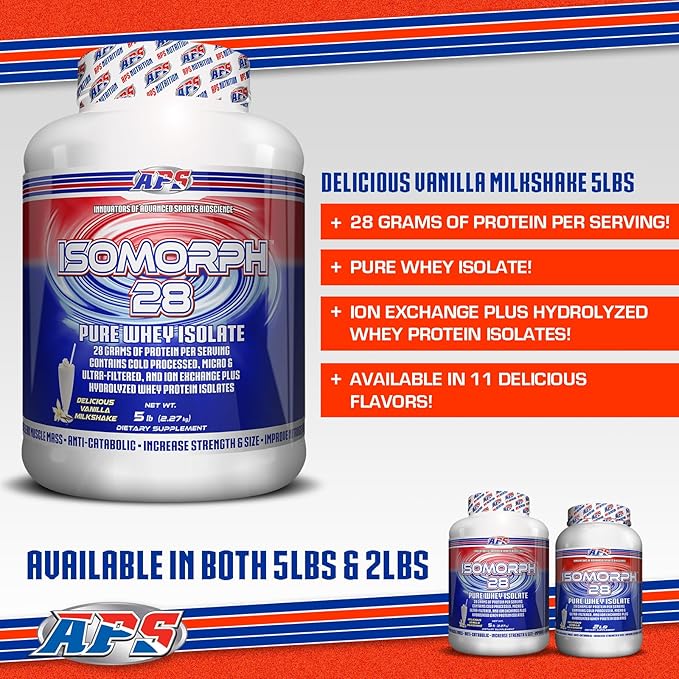 APS Nutrition Isomorph 28 Protein Powder | Pure Whey Isolate | Cold Pressed Ultra- Filtered &amp Ion Exchange Isolates | 28g Protein | 5 Pound (Vanilla Milkshake)