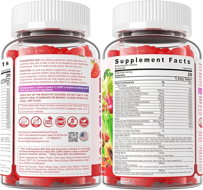 Super Greens &amp Reds Gummies Daily Greens &amp Polyphenol Superfood Superfood Fruits and Veggies Gummies with Super Fruits and Berries Powerful Antioxidants and Polyphenols Supports Energy 12