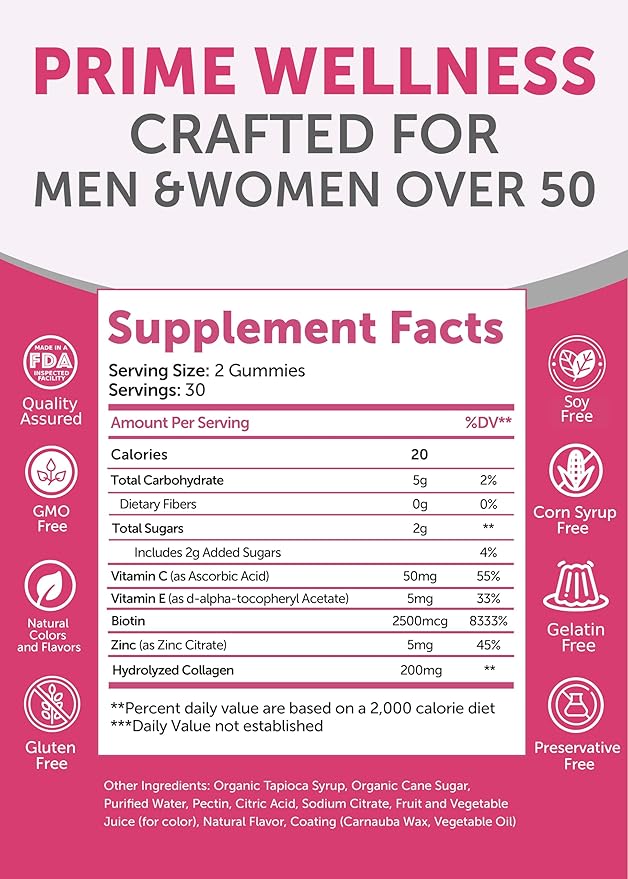 Lunakai USA Made Collagen Gummies for Women &amp Men Over 50 Biotin &amp Vitamin C Supports Skin Elasticity Hair &amp Nail Strength Joint Support 60ct