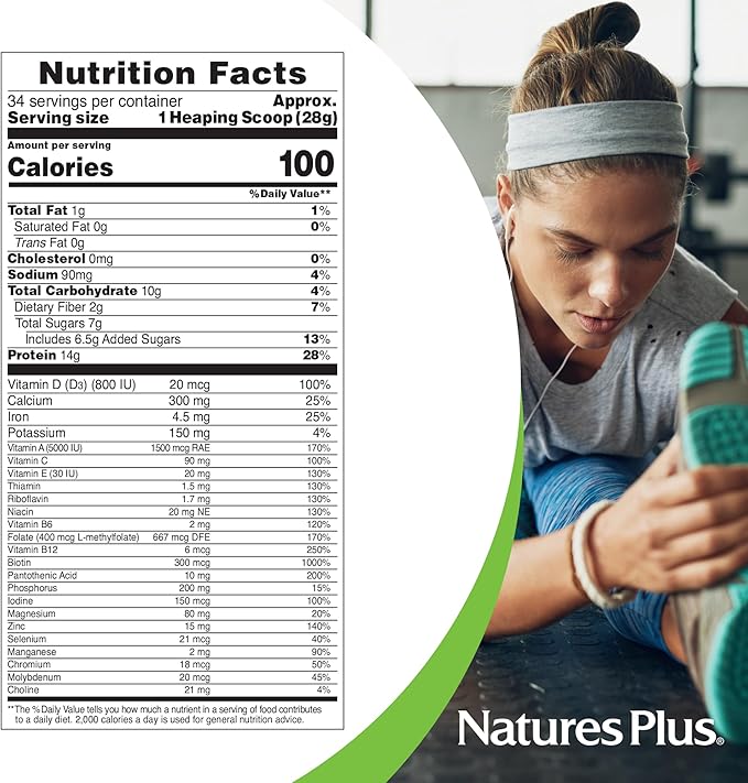 NaturesPlus SPIRU-TEIN Chocolate - 2.1 lbs - Plant-Based Protein Shake - Non-GMO Vegetarian Gluten Free - 34 Total Servings