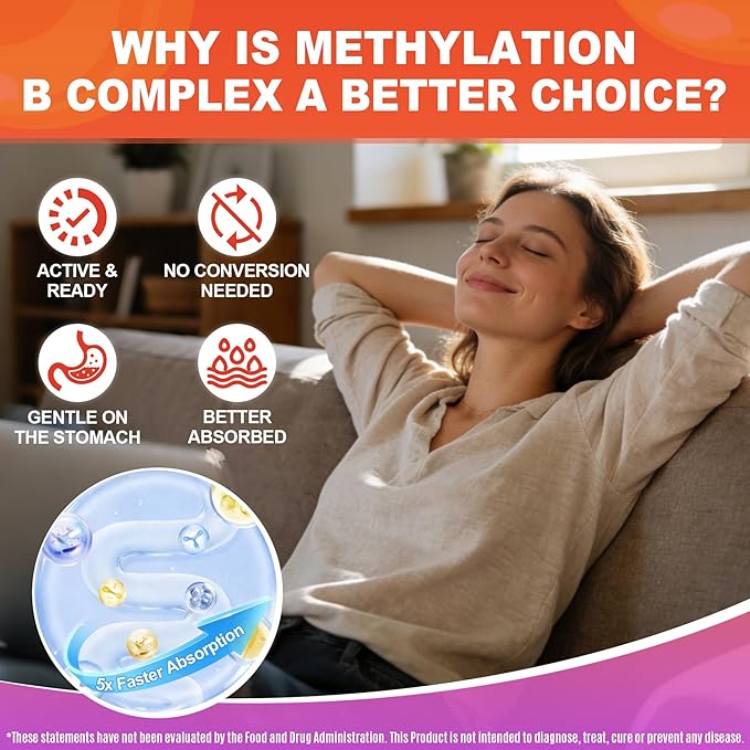 Methylated B Complex Vitamins Gummies 12-in-1 Formula + Methyl B12 1000 mcg 5-MTHF Methylfolate Inositol Choline Vitamin C D3 Multivitamin B Complex for Women &amp Men Energy Focus 60cts