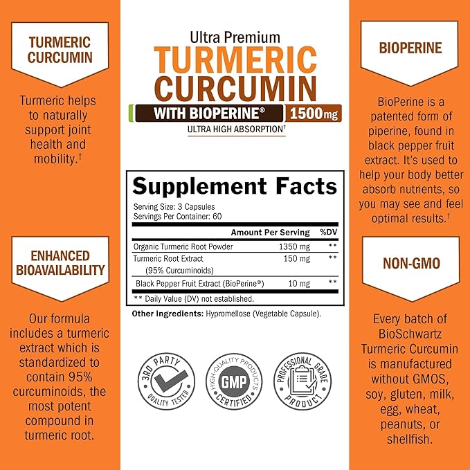 Turmeric Curcumin with Black Pepper Extract 1500mg Complex (2 Month Supply) Plus Advanced Strength Pre and Probiotics Supplement with Digestive Enzymes (2 Month Supply)