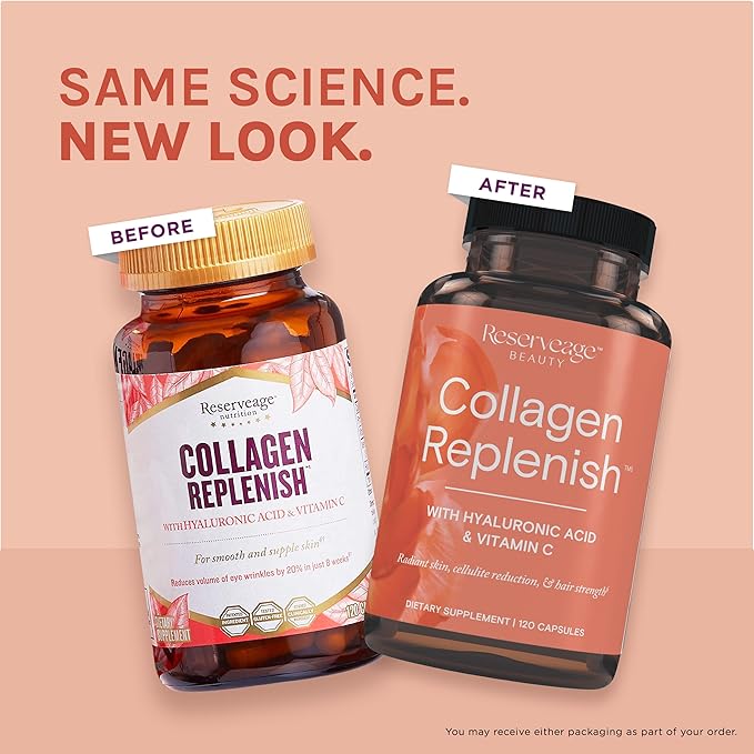 Reserveage Beauty Collagen Replenish - Collagen Booster &amp Supplement for Healthy Skin Care &amp Hair Growth - Supports Natural Elastin Production - 120 Capsules (30 Servings)